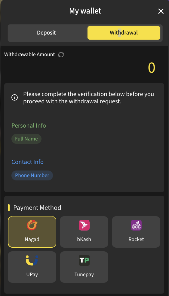 BetVisa My wallet Withdrawal verification